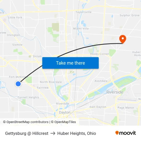 Gettysburg @ Hillcrest to Huber Heights, Ohio map