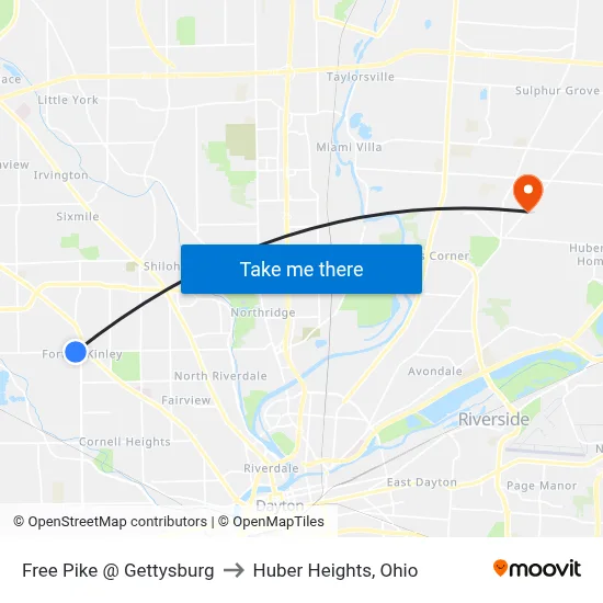 Free Pike @ Gettysburg to Huber Heights, Ohio map