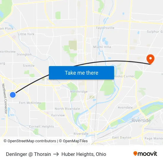 Denlinger @ Thorain to Huber Heights, Ohio map