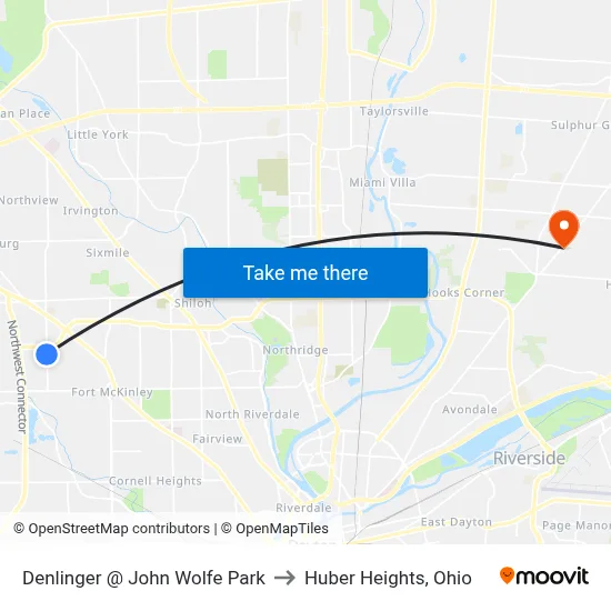 Denlinger @ John Wolfe Park to Huber Heights, Ohio map