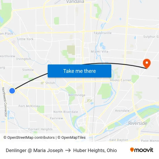 Denlinger @ Maria Joseph to Huber Heights, Ohio map