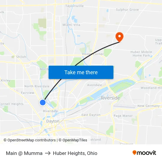Main @ Mumma to Huber Heights, Ohio map