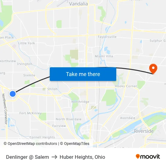 Denlinger @ Salem to Huber Heights, Ohio map