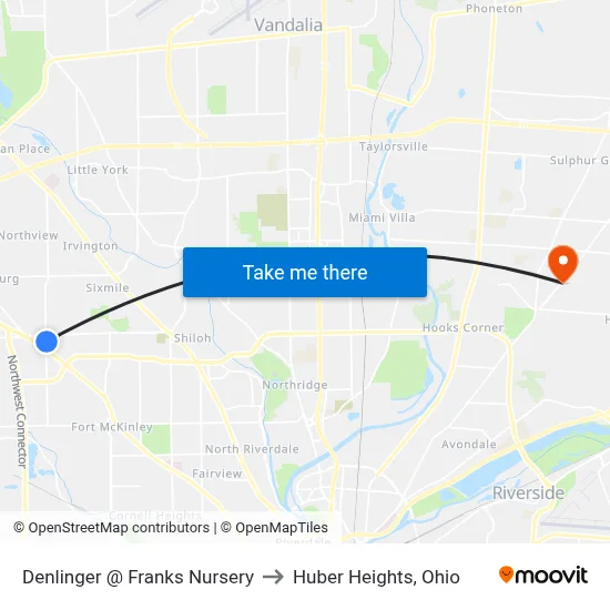 Denlinger @ Franks Nursery to Huber Heights, Ohio map