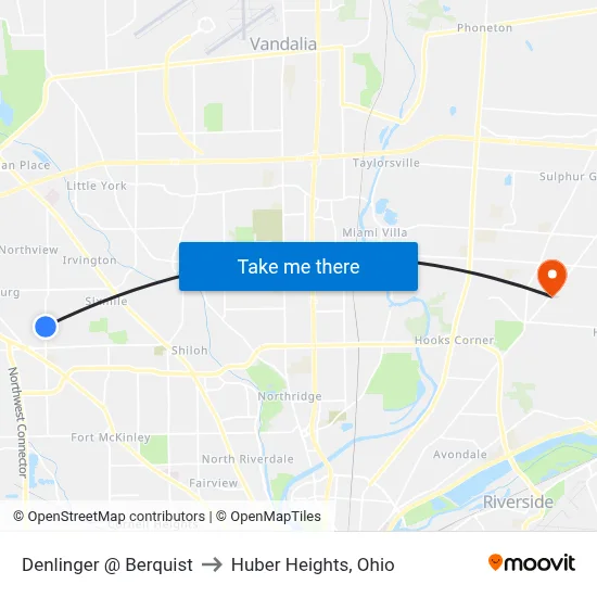 Denlinger @ Berquist to Huber Heights, Ohio map
