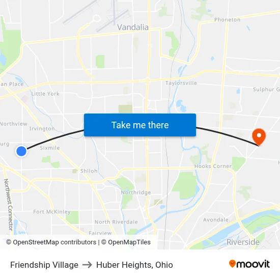 Friendship Village to Huber Heights, Ohio map