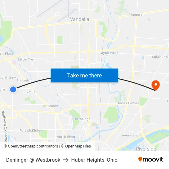 Denlinger @ Westbrook to Huber Heights, Ohio map