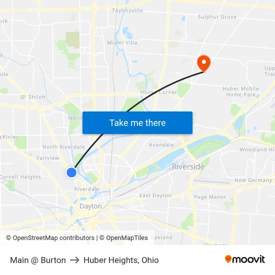 Main @ Burton to Huber Heights, Ohio map