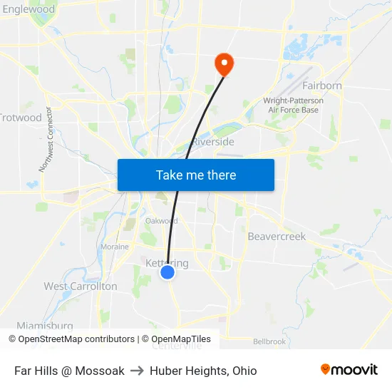 Far Hills @ Mossoak to Huber Heights, Ohio map