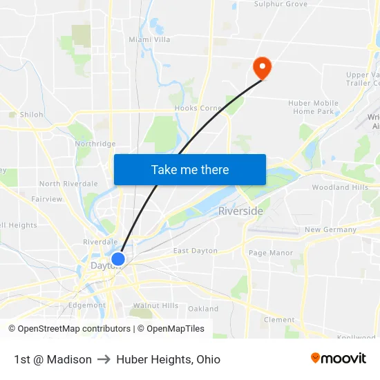 1st @ Madison to Huber Heights, Ohio map