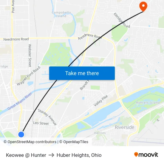 Keowee @ Hunter to Huber Heights, Ohio map