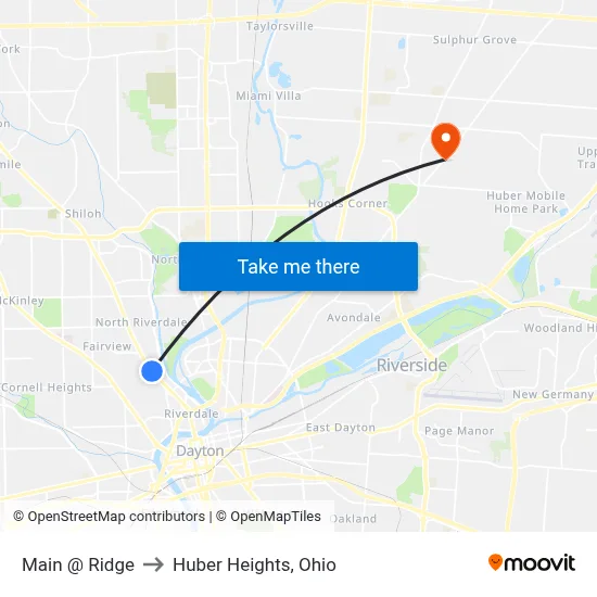 Main @ Ridge to Huber Heights, Ohio map