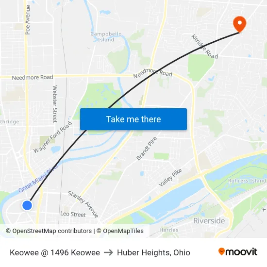 Keowee @ 1496 Keowee to Huber Heights, Ohio map
