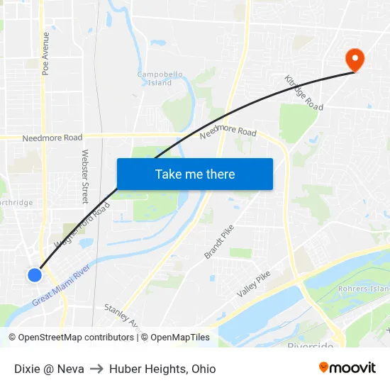 Dixie @ Neva to Huber Heights, Ohio map