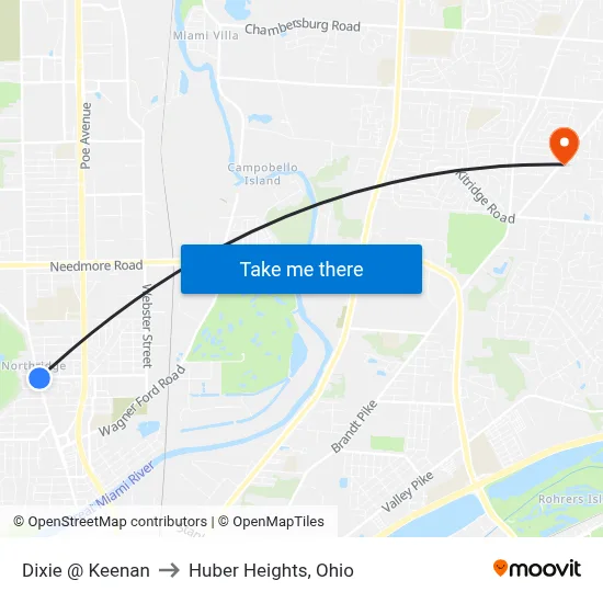 Dixie @ Keenan to Huber Heights, Ohio map