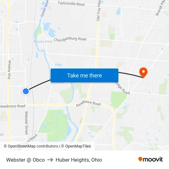 Webster @ Obco to Huber Heights, Ohio map