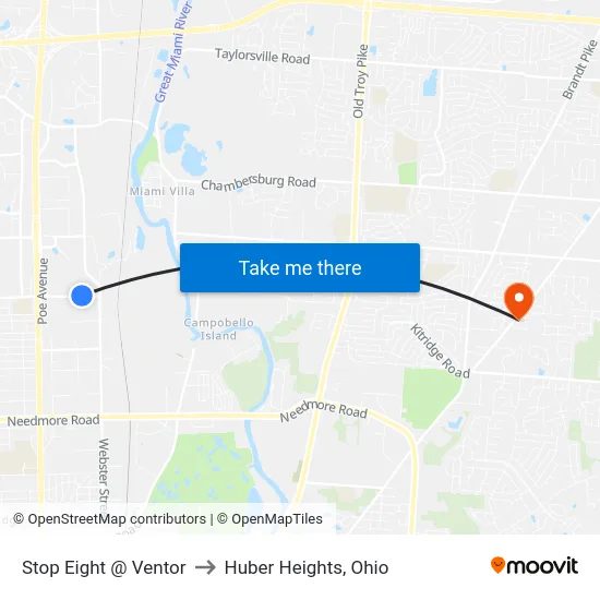 Stop Eight @ Ventor to Huber Heights, Ohio map