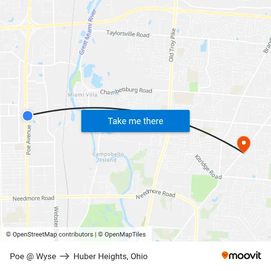 Poe @ Wyse to Huber Heights, Ohio map