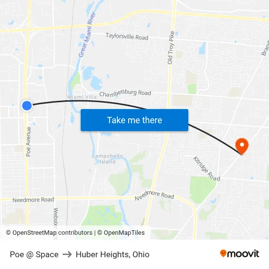 Poe @ Space to Huber Heights, Ohio map
