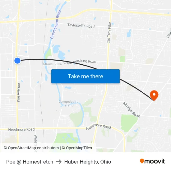 Poe @ Homestretch to Huber Heights, Ohio map