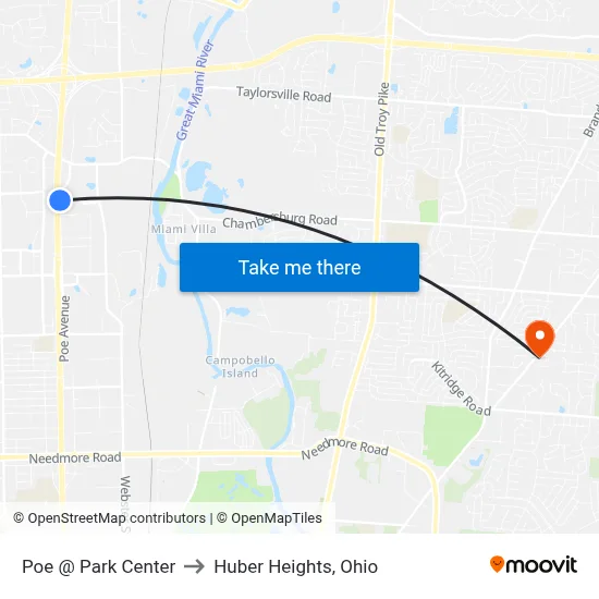 Poe @ Park Center to Huber Heights, Ohio map