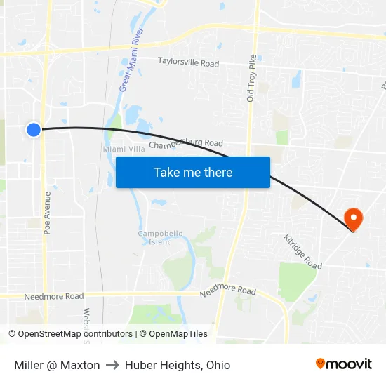 Miller @ Maxton to Huber Heights, Ohio map