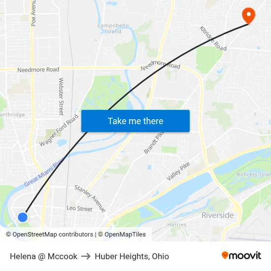 Helena @ Mccook to Huber Heights, Ohio map