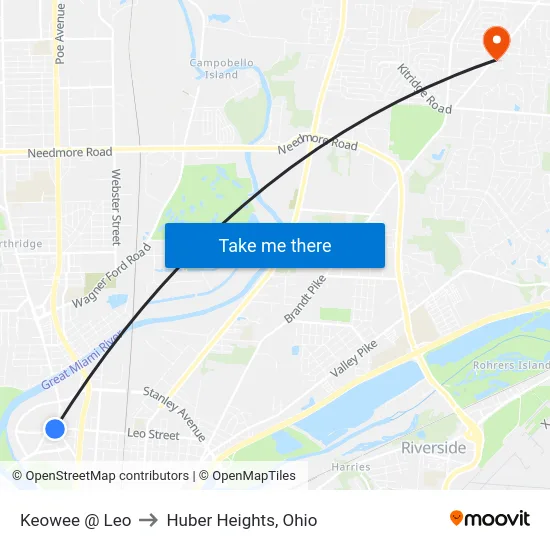 Keowee @ Leo to Huber Heights, Ohio map