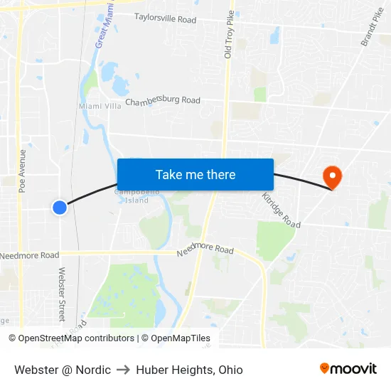 Webster @ Nordic to Huber Heights, Ohio map