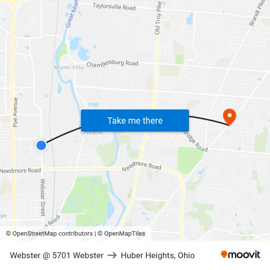 Webster @ 5701 Webster to Huber Heights, Ohio map
