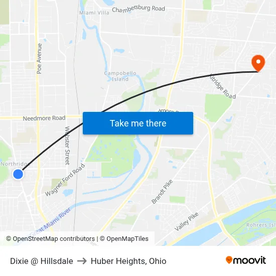 Dixie @ Hillsdale to Huber Heights, Ohio map
