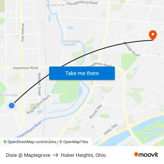 Dixie @ Maplegrove to Huber Heights, Ohio map