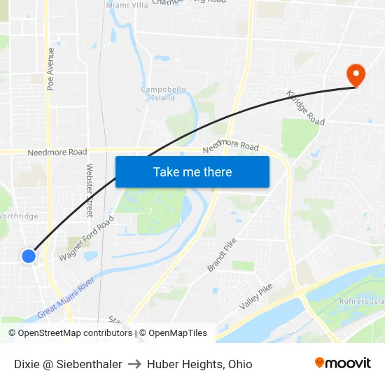 Dixie @ Siebenthaler to Huber Heights, Ohio map