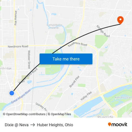 Dixie @ Neva to Huber Heights, Ohio map