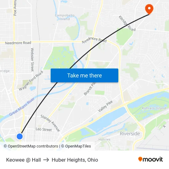 Keowee @ Hall to Huber Heights, Ohio map