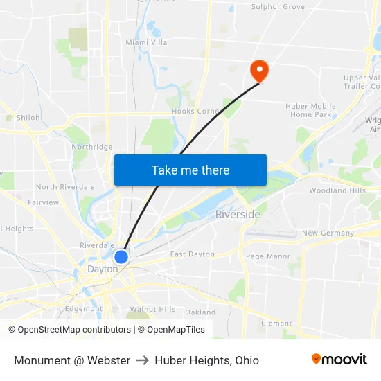 Monument @ Webster to Huber Heights, Ohio map
