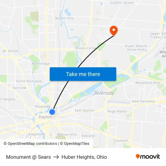 Monument @ Sears to Huber Heights, Ohio map