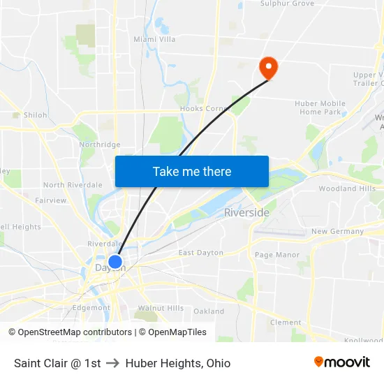 Saint Clair @ 1st to Huber Heights, Ohio map