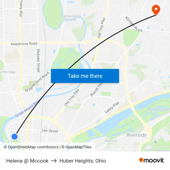 Helena @ Mccook to Huber Heights, Ohio map
