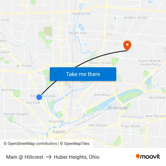Main @ Hillcrest to Huber Heights, Ohio map