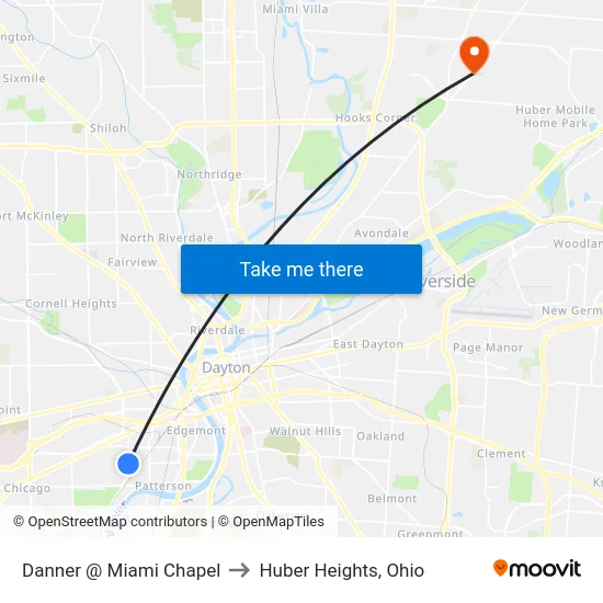 Danner @ Miami Chapel to Huber Heights, Ohio map