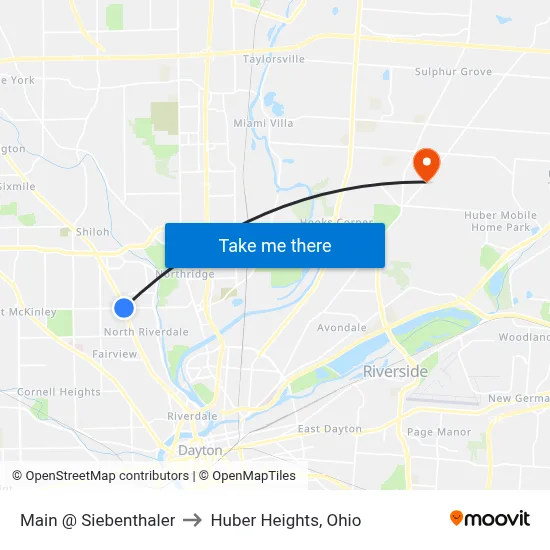 Main @ Siebenthaler to Huber Heights, Ohio map