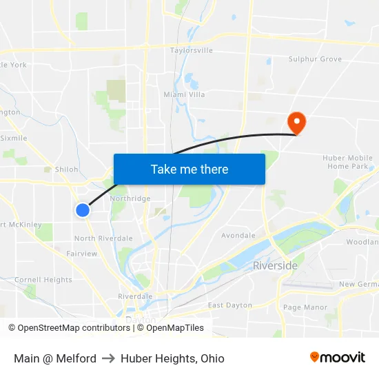Main @ Melford to Huber Heights, Ohio map