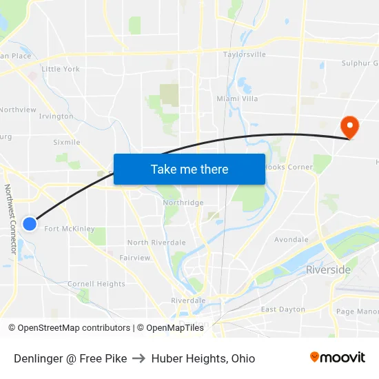Denlinger @ Free Pike to Huber Heights, Ohio map