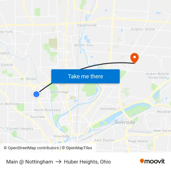 Main @ Nottingham to Huber Heights, Ohio map