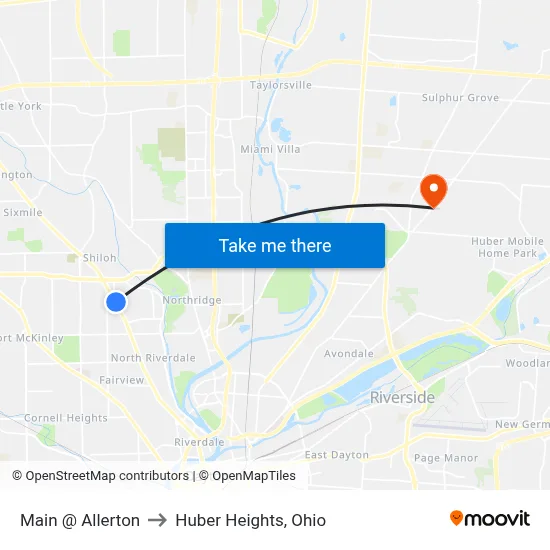 Main @ Allerton to Huber Heights, Ohio map