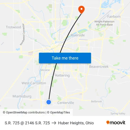 S.R. 725 @ 2146 S.R. 725 to Huber Heights, Ohio map