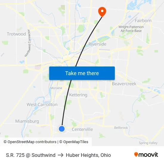 S.R. 725 @ Southwind to Huber Heights, Ohio map