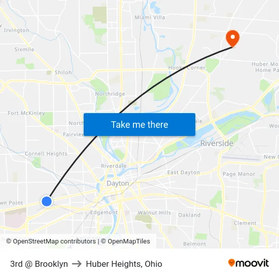 3rd @ Brooklyn to Huber Heights, Ohio map