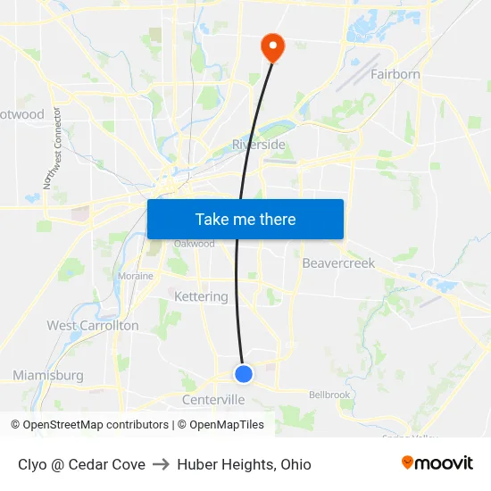 Clyo @ Cedar Cove to Huber Heights, Ohio map